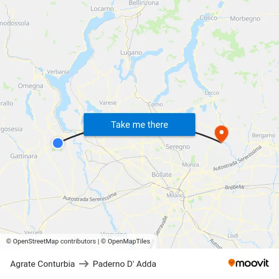 Agrate Conturbia to Paderno D'Adda map