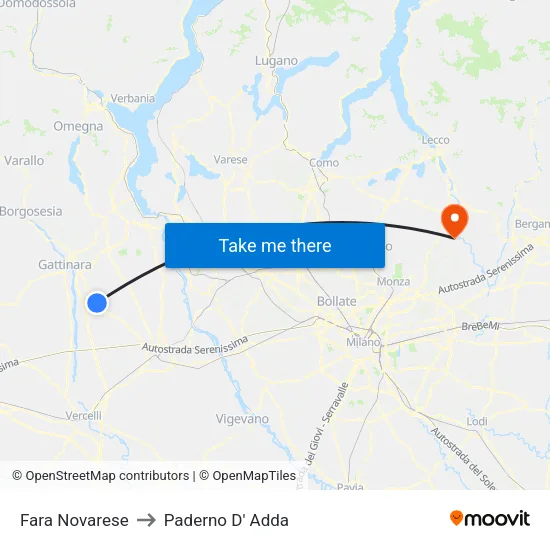 Fara Novarese to Paderno D' Adda map