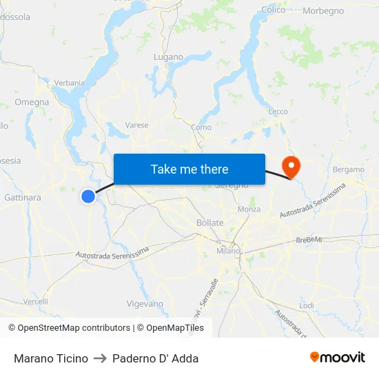Marano Ticino to Paderno D'Adda map