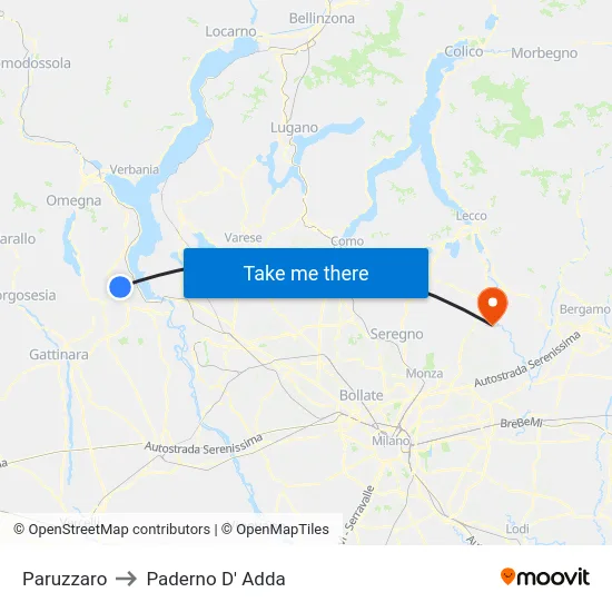 Paruzzaro to Paderno D' Adda map