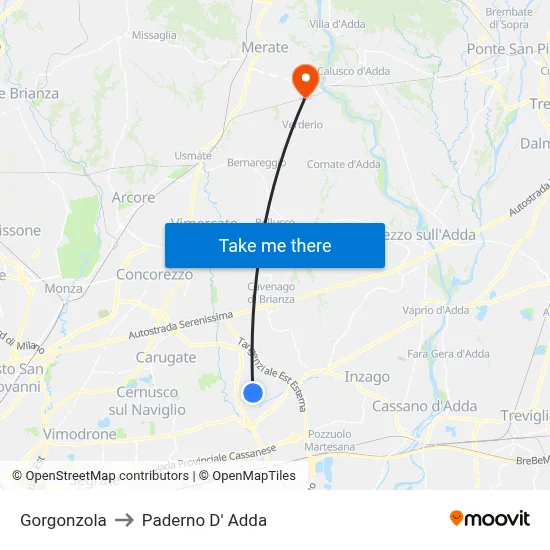 Gorgonzola to Paderno D'Adda map