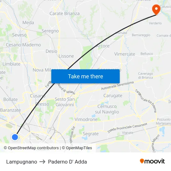 Lampugnano to Paderno D' Adda map