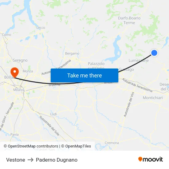 Vestone to Paderno Dugnano map