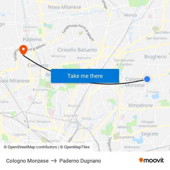 Cologno Monzese to Paderno Dugnano map