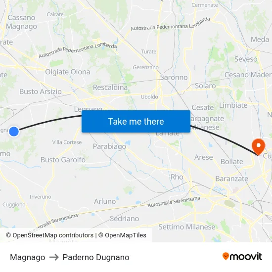 Magnago to Paderno Dugnano map
