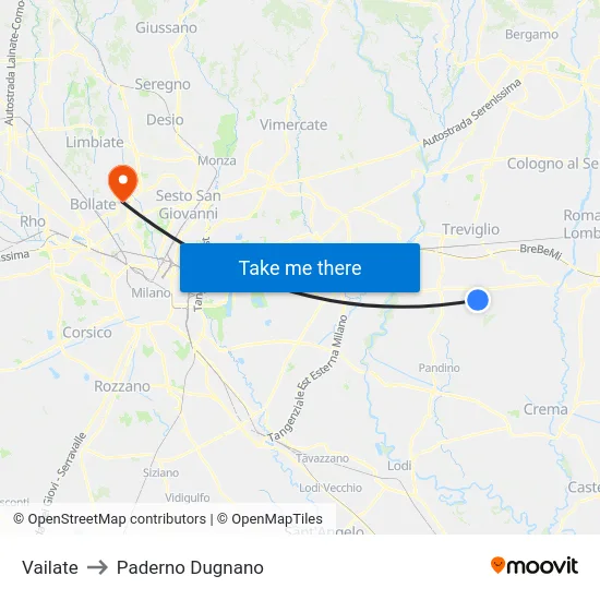Vailate to Paderno Dugnano map
