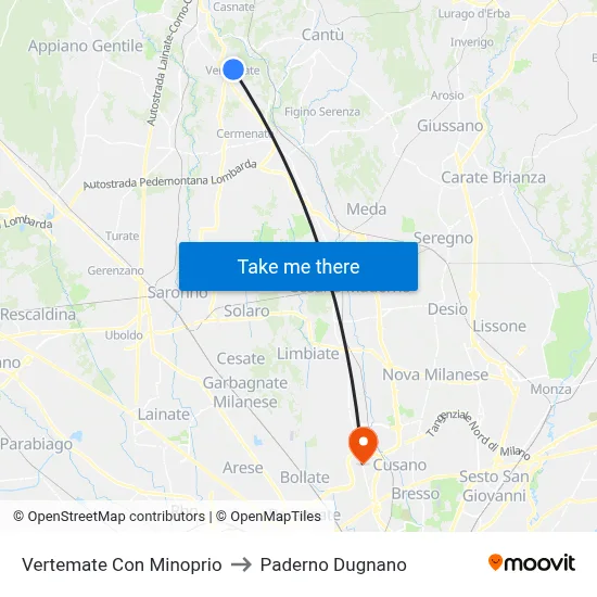Vertemate Con Minoprio to Paderno Dugnano map