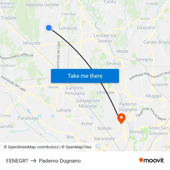 Fenegro to Paderno Dugnano map