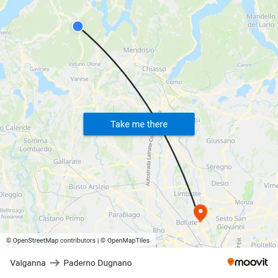 Valganna to Paderno Dugnano map