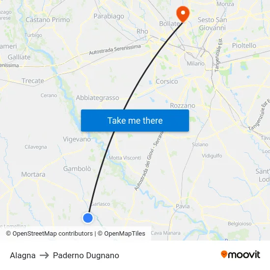 Alagna to Paderno Dugnano map