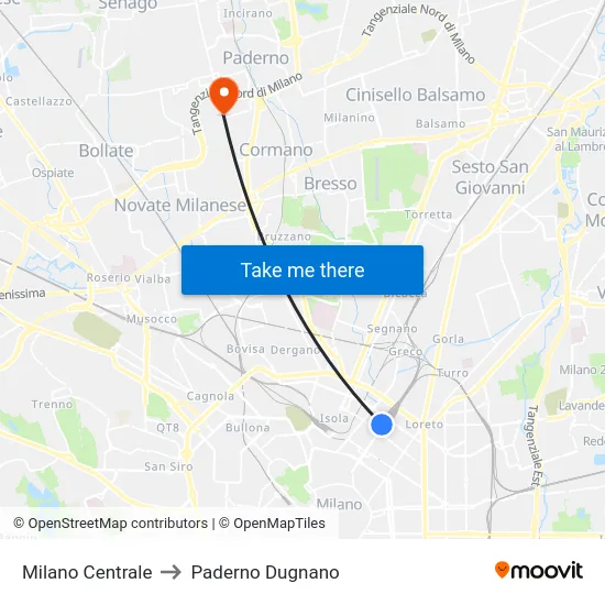 Milano Centrale to Paderno Dugnano map