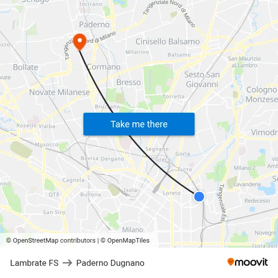 Lambrate Station to Paderno Dugnano map