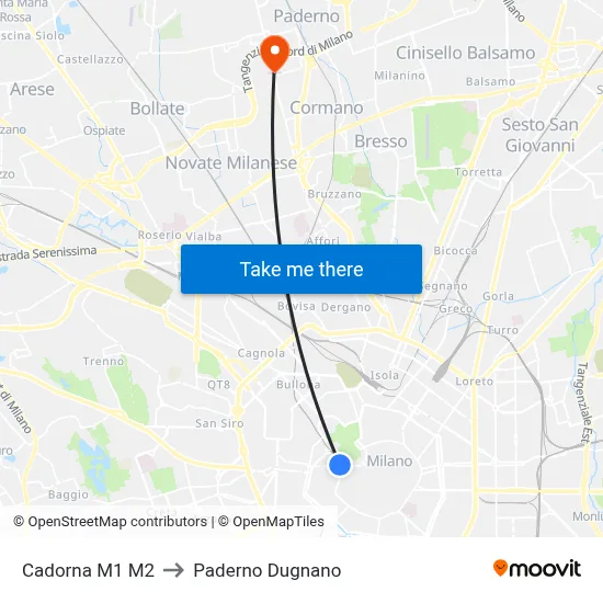 Cadorna M1 M2 to Paderno Dugnano map