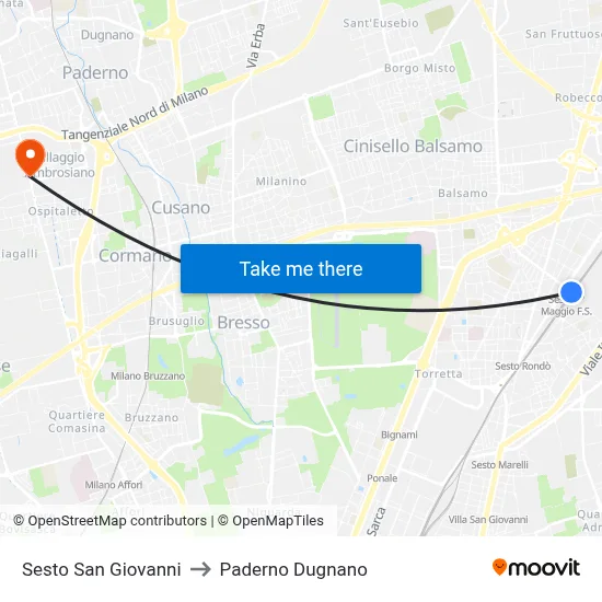 Sesto San Giovanni to Paderno Dugnano map