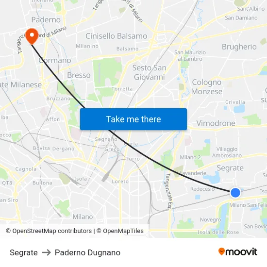 Segrate to Paderno Dugnano map