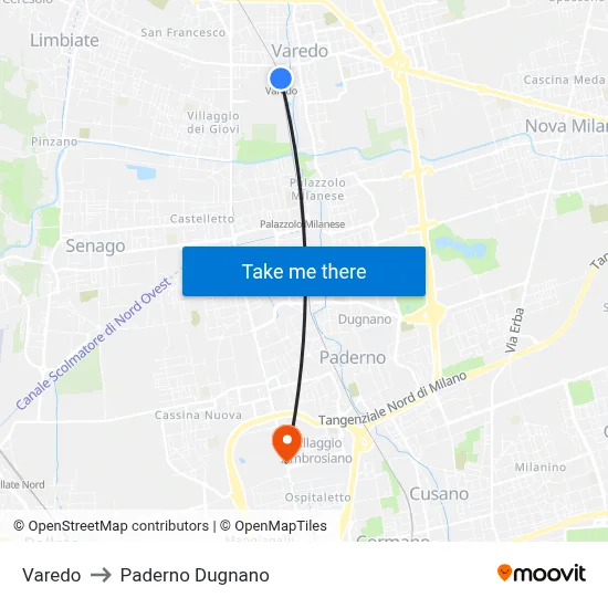 Varedo to Paderno Dugnano map