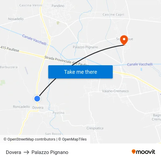 Dovera to Palazzo Pignano map