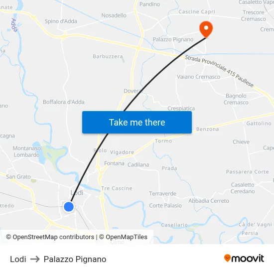 Lodi to Palazzo Pignano map