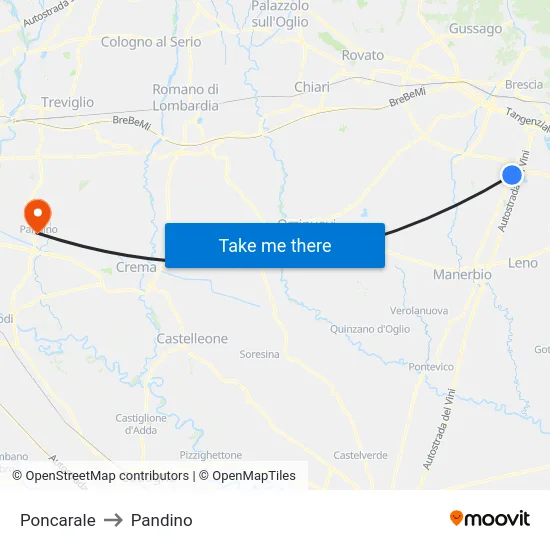 Poncarale to Pandino map