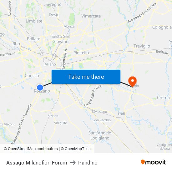 Assago Milanofiori Forum to Pandino map