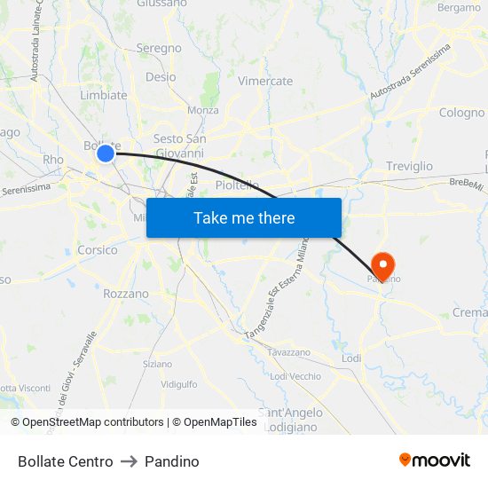 Bollate Centro to Pandino map