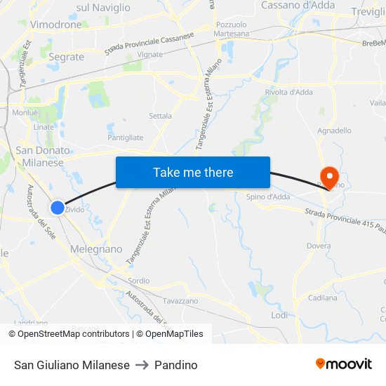 San Giuliano Milanese to Pandino map