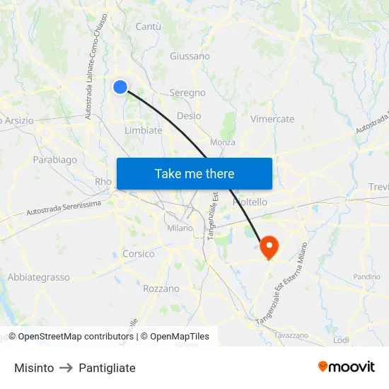 Misinto to Pantigliate map