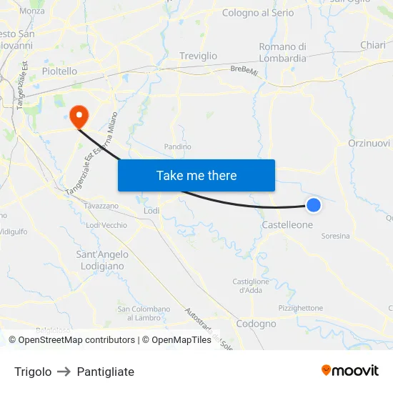 Trigolo to Pantigliate map
