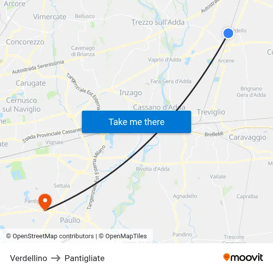 Verdellino to Pantigliate map