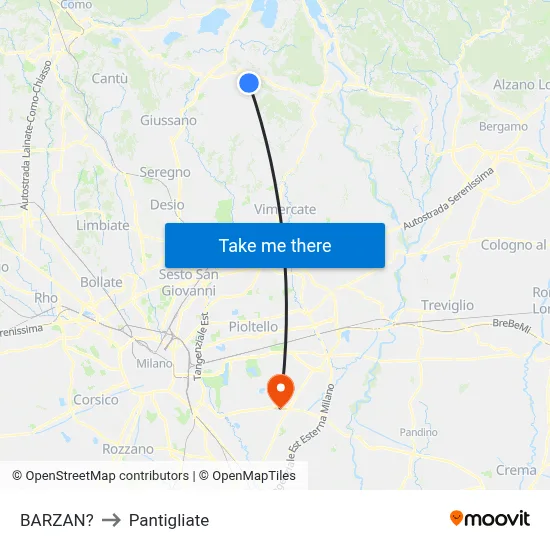 Barzan to Pantigliate map