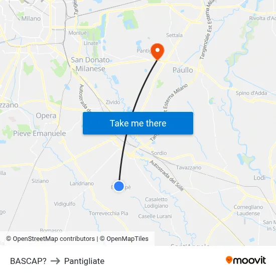 Bascap to Pantigliate map