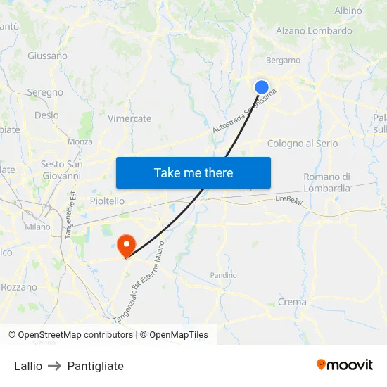 Lallio to Pantigliate map