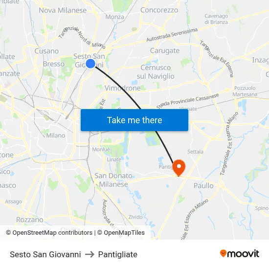 Sesto San Giovanni to Pantigliate map