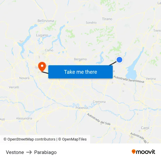 Vestone to Parabiago map