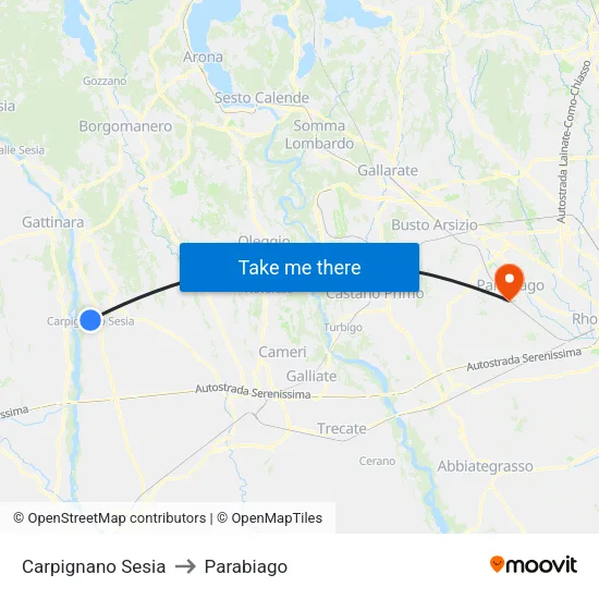 Carpignano Sesia to Parabiago map