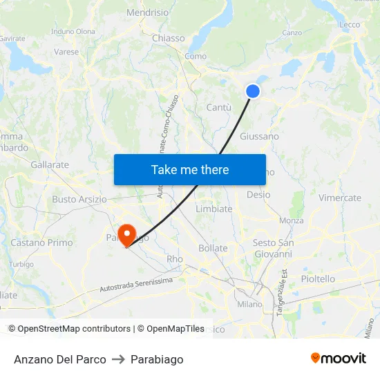 Anzano Del Parco to Parabiago map