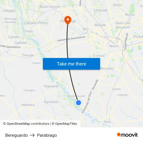 Bereguardo to Parabiago map
