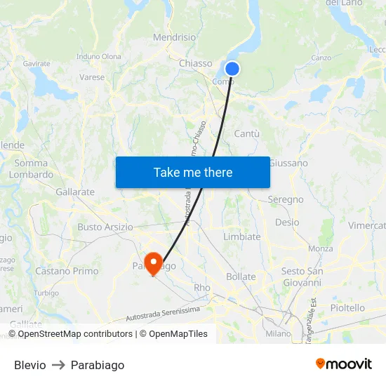 Blevio to Parabiago map