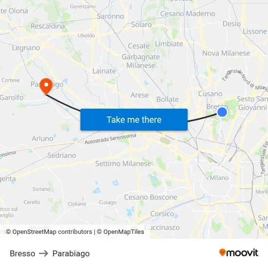 Bresso to Parabiago map