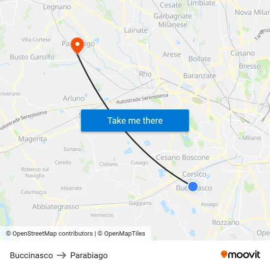 Buccinasco to Parabiago map