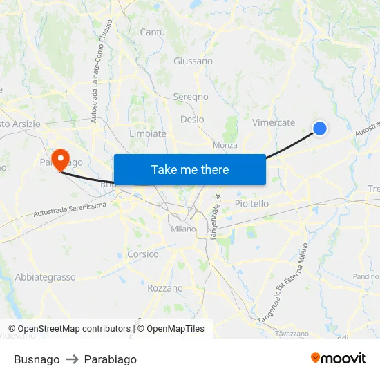Busnago to Parabiago map