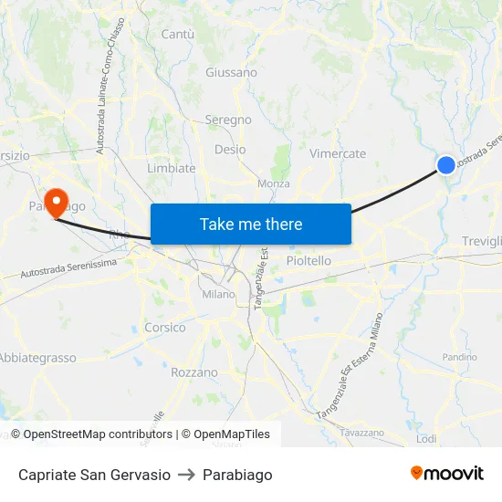 Capriate San Gervasio to Parabiago map