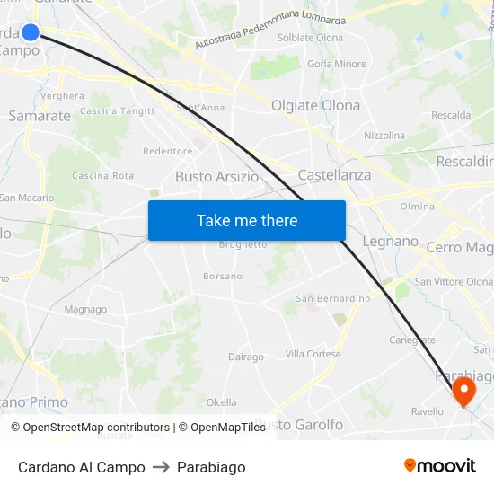 Cardano al Campo to Parabiago map