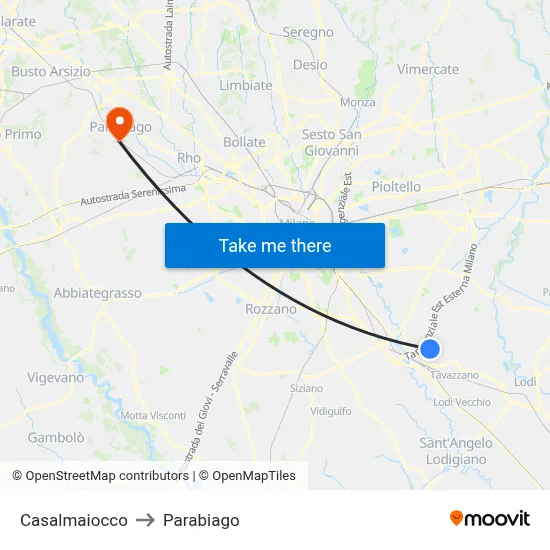Casalmaiocco to Parabiago map