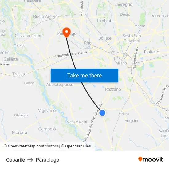 Casarile to Parabiago map