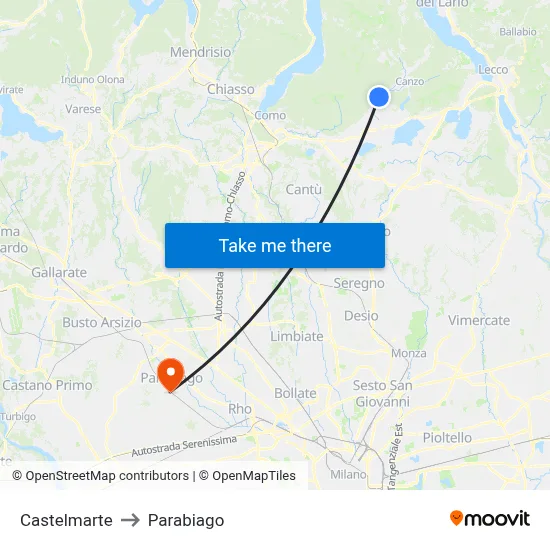 Castelmarte to Parabiago map