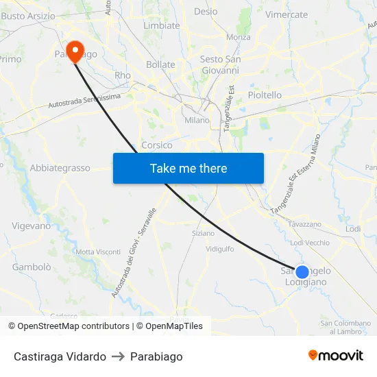 Castiraga Vidardo to Parabiago map