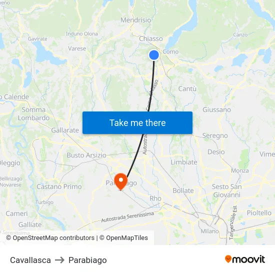 Cavallasca to Parabiago map