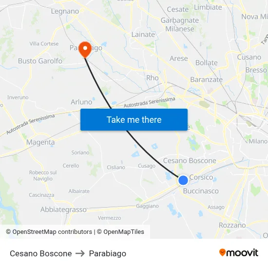 Cesano Boscone to Parabiago map