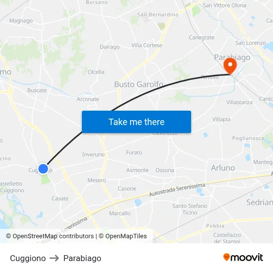 Cuggiono to Parabiago map